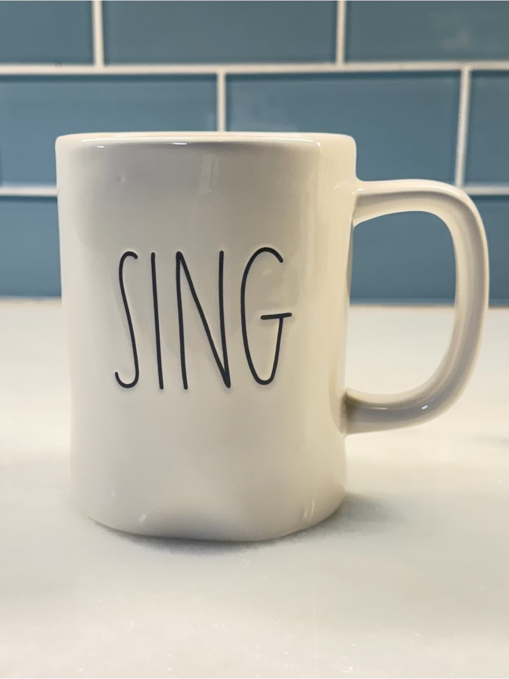 Rae Dunn SING Mug Artisan Collection by Magenta White Ceramic Coffee Cup 4.75”